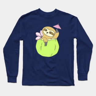 Coconut Cocktail Sloth Long Sleeve T-Shirt